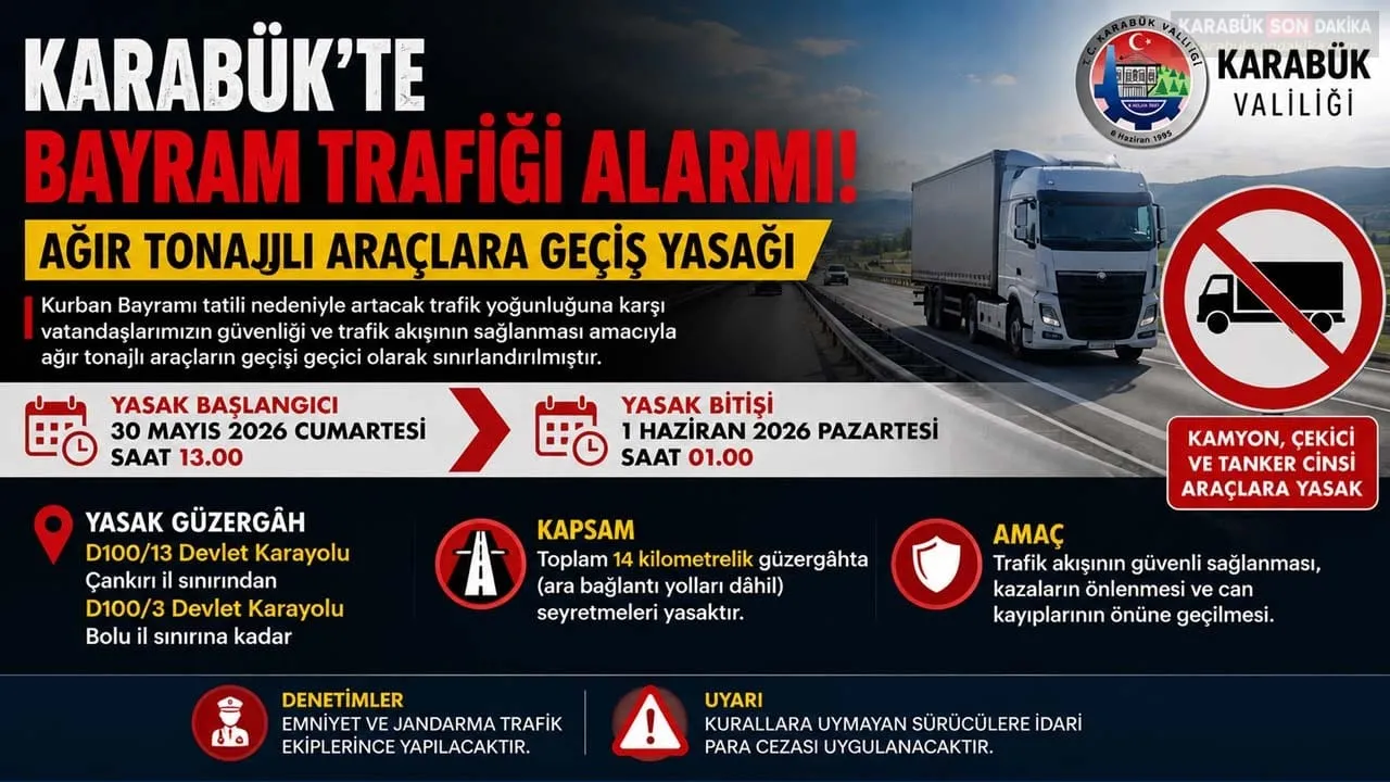 KARABÜK’TE BAYRAM TRAFİĞİ ALARMI: AĞIR TONAJLI ARAÇLARA GEÇİŞ YASAĞI