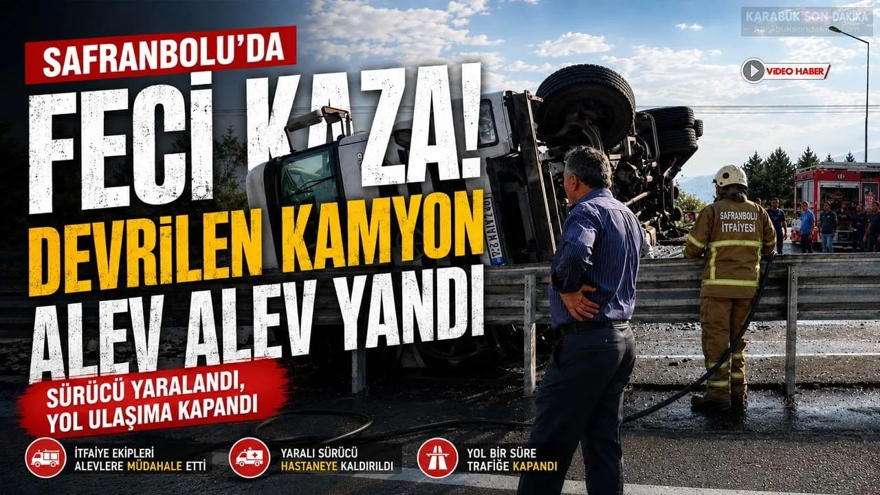 SAFRANBOLU’DA KORKUTAN KAZA! DEVRİLEN KAMYON ALEV TOPUNA DÖNDÜ